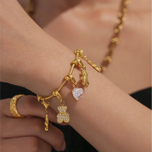 Cute Bear Charm Bracelet – 18K Gold Plated Jewelry