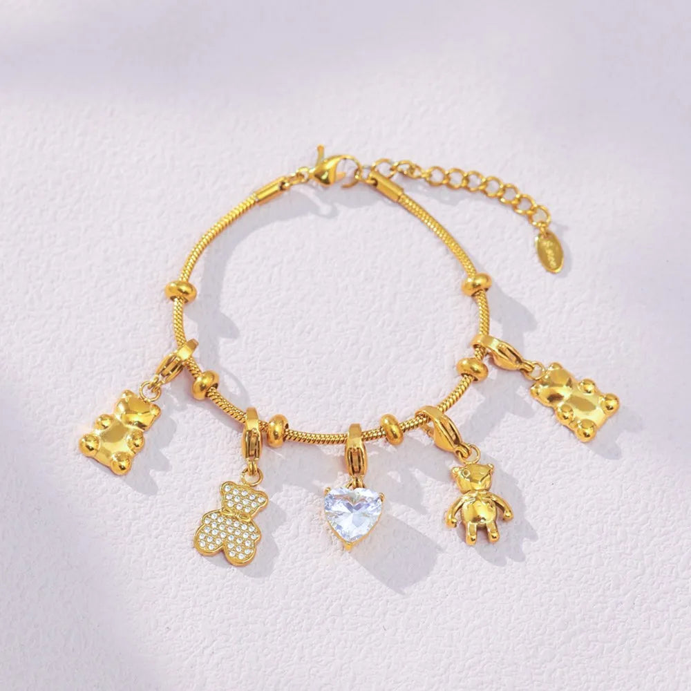 Cute Bear Charm Bracelet – 18K Gold Plated Jewelry