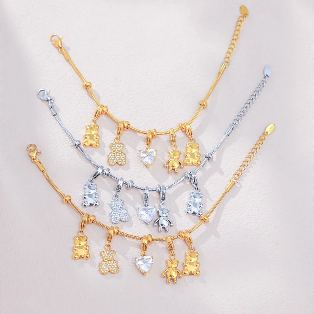 Cute Bear Charm Bracelet – 18K Gold Plated Jewelry