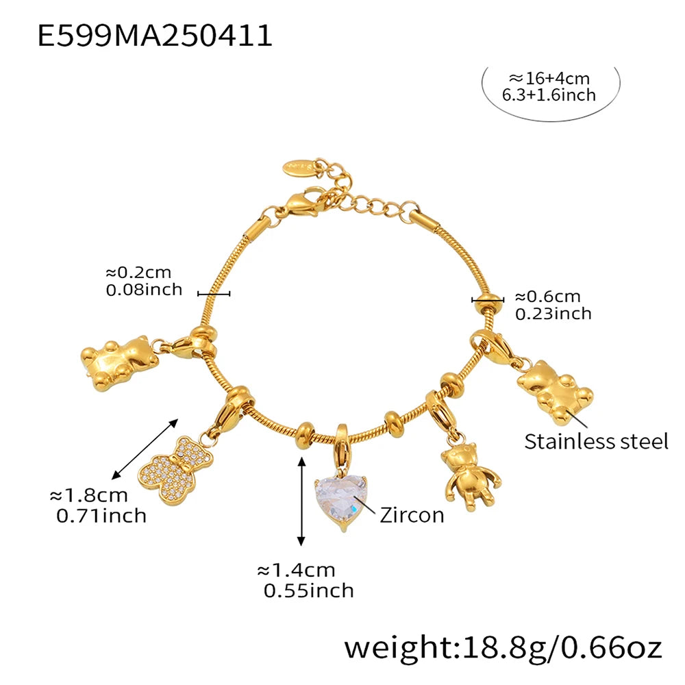 Cute Bear Charm Bracelet – 18K Gold Plated Jewelry