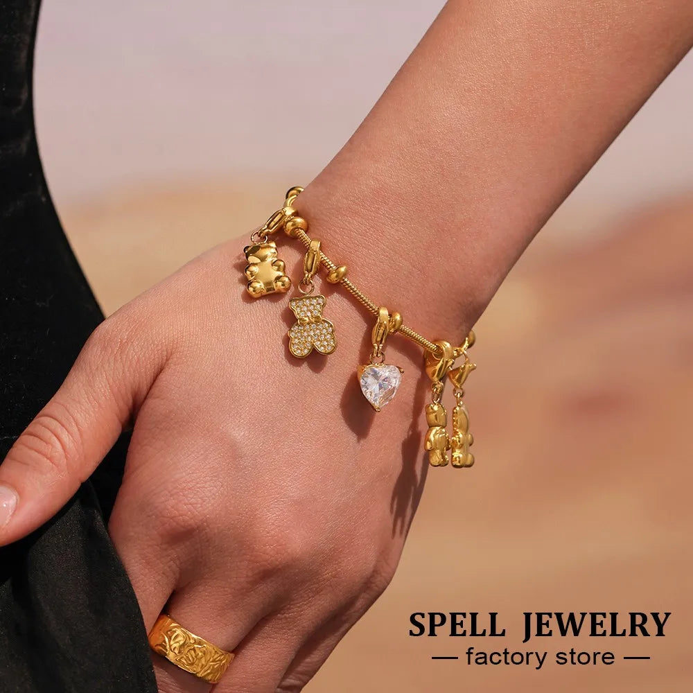 Cute Bear Charm Bracelet – 18K Gold Plated Jewelry